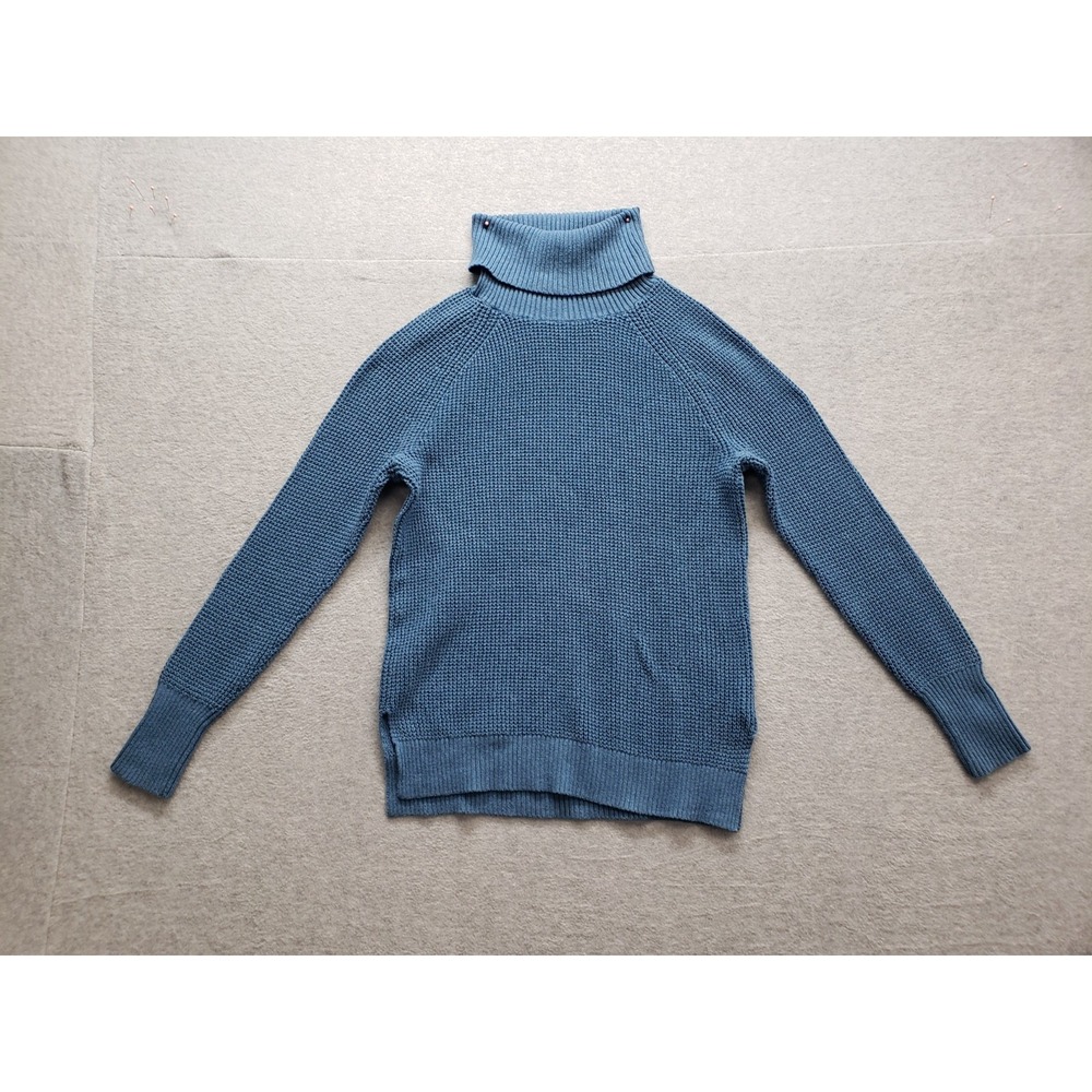 J Crew Women Sweater XS Blue 100% Cotton Long Sleeve Turtleneck Winter Pullover